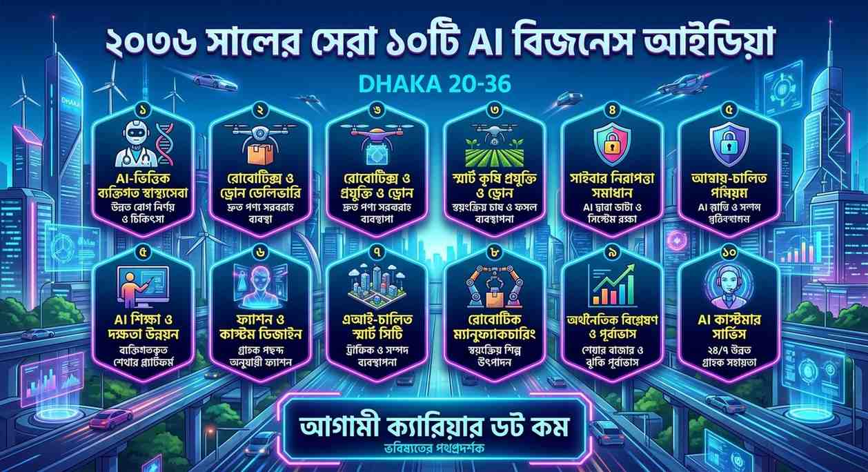 ২০৩৬ সালের AI Automation ভিত্তিক ভবিষ্যতের ব্যবসা, স্মার্ট সিটি, AI এজেন্ট এবং ডিজিটাল উদ্যোক্তা