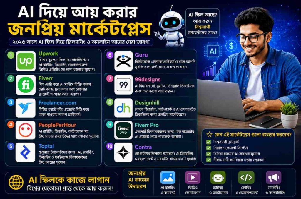 AI দিয়ে আয় করার জনপ্রিয় মার্কেটপ্লেস